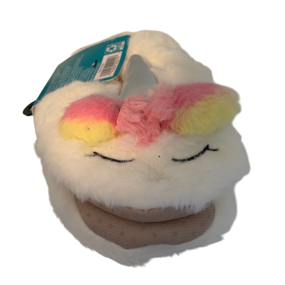 West Loop Kids Unicorn Fuzzy Slipper Socks White Pink‎ Yellow Size 10-12 New